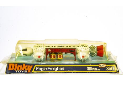 A Dinky Toys 360 Space 1999 Eagle Freighter, white/red body, red rear and side thrusters, in original bubble pack, VG, no dec