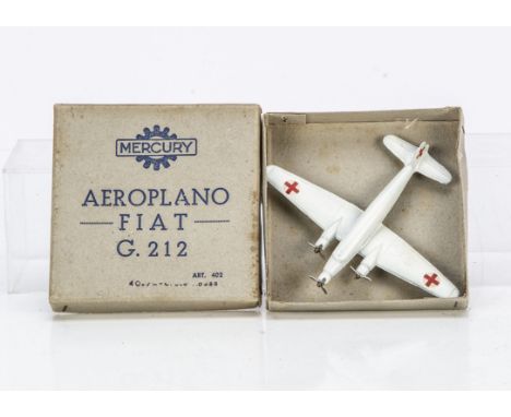 A Mercury Art.402 Fiat G.212 Airliner, white body, three silver three blade props, red cross decals, in original box, E, box 