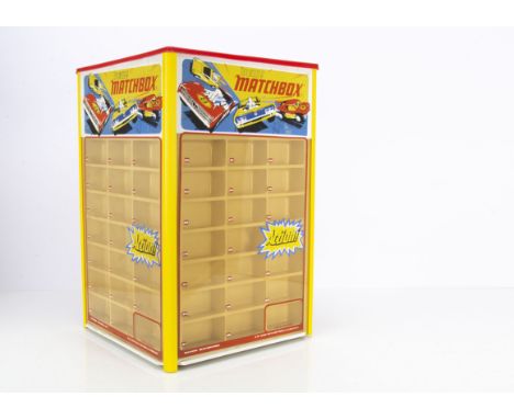 A Matchbox Superfast Shop Counter Revolving Display Stand, designed to hold 84 models, banner artwork depicts Mod Rod, Road D