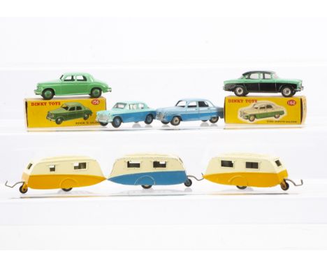 Two-Tone Dinky Toy Cars &amp; Caravans, 156 Rover 75 Saloon, two-tone green body, 162 Ford Zephyr Saloon, two-tone blue body,