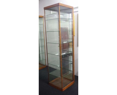 Vintage tall square showcase with adjustable shelves and rear mirrored door, 54cm wide, 55cm deep, 221cm high approx