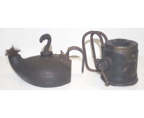 Antique cast iron Wells No.5a Single Torch Lamp 17cm wide, together with a 19th century Monopole Cede blow torch (some parts 