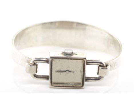 Vintage Heno 800 silver bangle watch marked 800 HW. Approx inside width 58mm. Watch not working