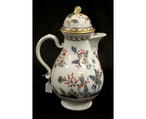 Mid 19th century Royal Vienna coffee pot with floral decoration and a fruit finial to the lid, height 24cm approx