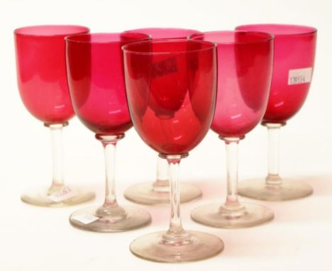 Set of six Victorian ruby stemmed glasses height 13.5cm approx