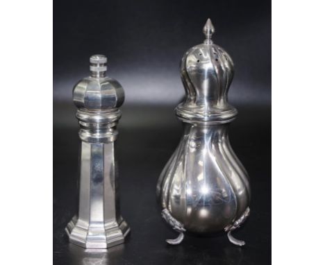 Danish Cohr silver plate caster sugar duster marked to base, (height 20cm approx); together  with an Italian silver plate pep