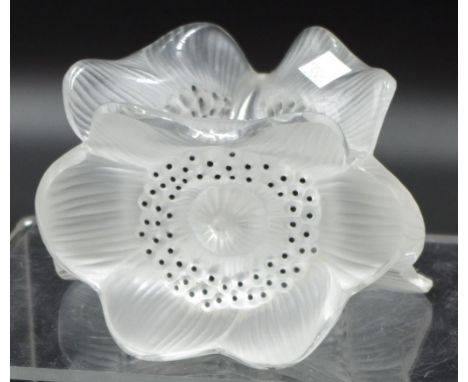 Lalique crystal "Anemones" candlestick etched to base, height 7.5cm approx