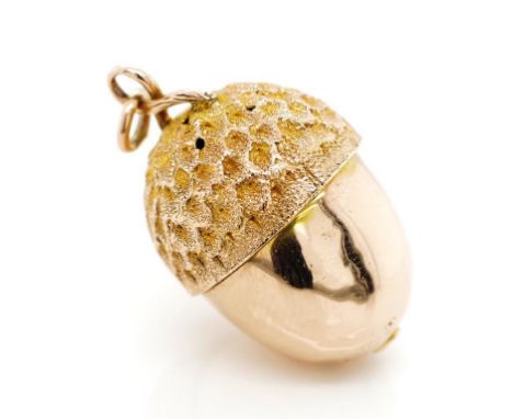 Victorian 9ct rose gold pomander pendant of acorn form ,with a high polish bottom and textured top. The item item unscrews an