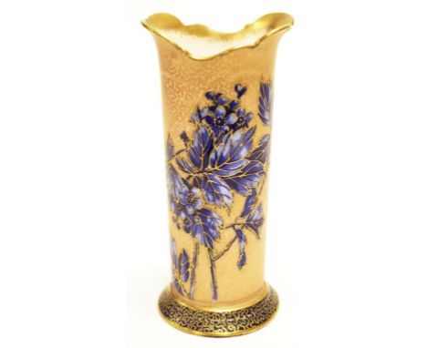 Vintage Royal Doulton gilded vase blue blossom decorated on gilded ground, marked to base and # HB9513, (height 17cm approx).