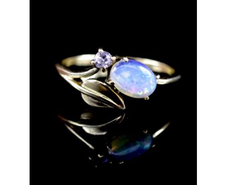 Russian opal and 14ct yellow gold ring with Soviet 583 marks. Approx weight 1.9 grams weight, ring size N-O