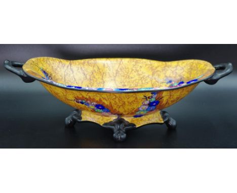 Carltonware orange Hollyhocks pattern footed bowl with twin handles, original sticker to base, width 33cm approx