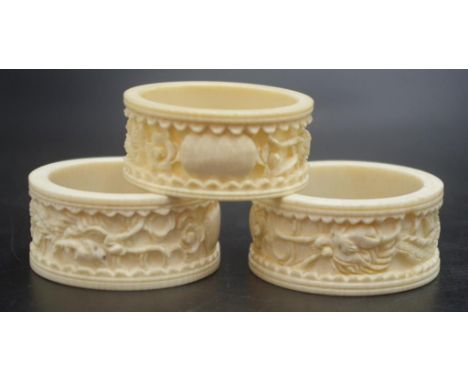 Three Chinese ivory napkin rings circa 1930 NB This item may not be exported