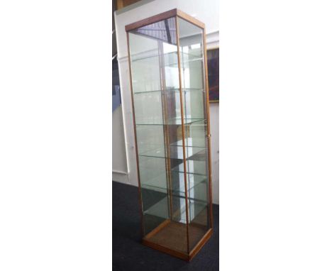 Vintage tall square showcase with adjustable shelves and rear mirrored door, 54cm wide, 55cm deep, 221cm high approx