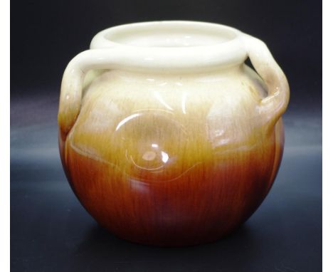 Vintage Newtone Australian pottery bowl brown drip glaze decoration, tri-handled, (height 17cm approx).