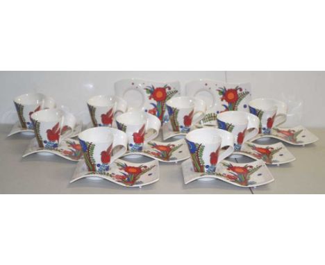 Nine Villeroy &amp; Boch 'Acapulco' coffee cups with 11 saucers, "New Wave Caffe" series