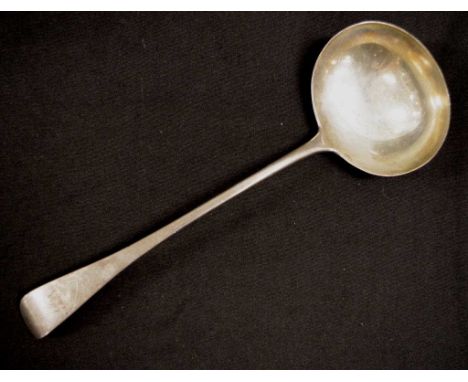 Sterling silver soup ladle hallmarked London 1911. Initialed at the front and engraved on the back. 30cm in length, 210gms