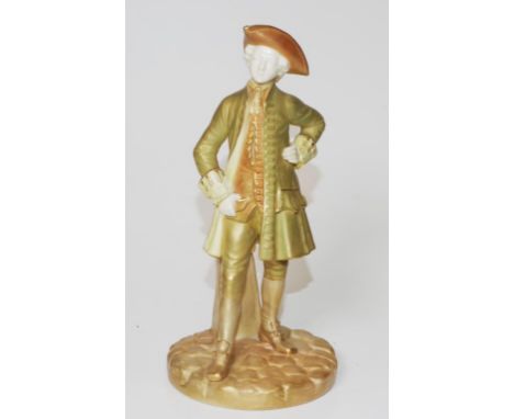 Antique Royal Worcester Hadley figure of Gentleman inscribed Hadley verso, marked to base and # 1052, circa 1890, (height 22c