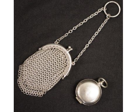 Vintage silver plate chatelaine miser's purse together with a silver plate sovereign case.