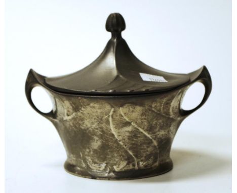 Kayzerzinn lidded pewter bowl decorative finial to lid, marked to base, and # 4510, (height 13cm approx).