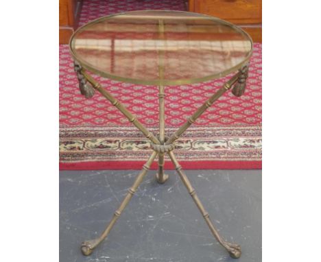 French style tripod lamp table with round glass top, 46cm diameter, 56cm high approx