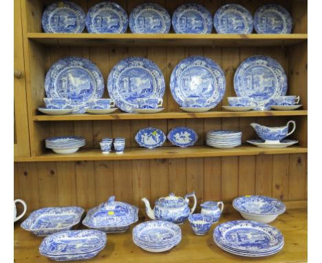 A Copeland Spode Italian pattern tea and dinner service, 65 pieces, a Royal Worcester teapot and two relief plaques