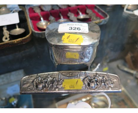 A silver trinket box and a Danish white metal cover for a comb