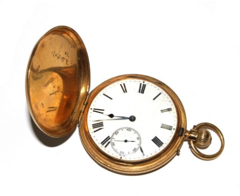 An 18 carat gold full hunter pocket watch by J.G. Allen, Guernsey, No. 16587, with subsidiary seconds dial and engine turned 