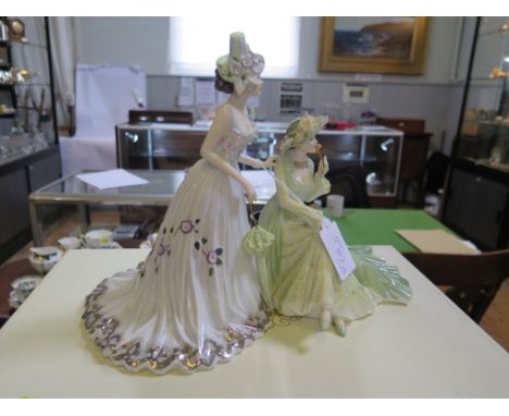 Coalport Figures: Day at the Races no.199 of 750; The Fairytale Begins no.563; Snow White no.419, 'Celebration' no.625, Cleop