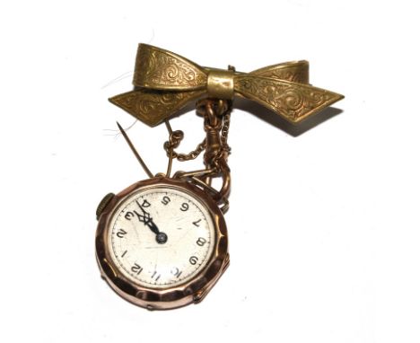 A ladies watch suspended from a bow