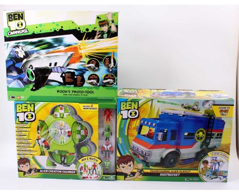 A collection of Bandai for Cartoon Network Ben 10 boxed children's toys, to include Rust Bucket, Alien Creation Chamber, and 