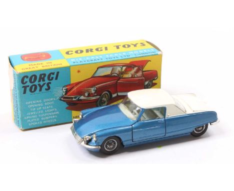 Corgi Toys No. 259 Citroen DS La Dandy Coupe, comprising of metallic blue body with white back, (some retouching to the edge 