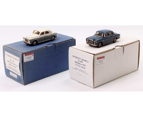 Conquest Models 1/43rd scale white metal Rover Model Group, 2 examples to include No.109 1964 Rover P4 110 Saloon, together w