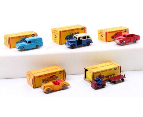 Dinky Dublo Toys group of 5 boxed models comprising No. 062 Singer Roadster, No. 063 Commer Van (reproduction box), No. 067 A