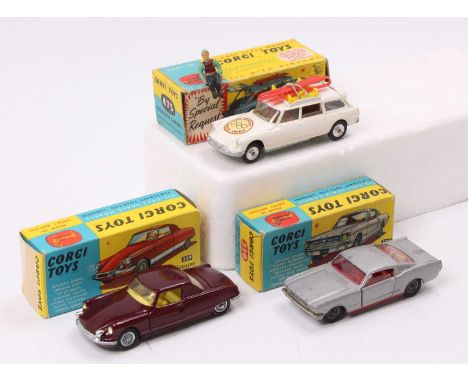 Corgi Toys boxed model group of 3 comprising No. 475 Citroen Safari Olympic Winter Sports Car comprising of white body with b