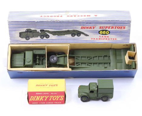 Dinky Toys boxed military group of 2 comprising No. 660 Tank Transporter still with the packing pieces (VNMM-BVG), and No. 64