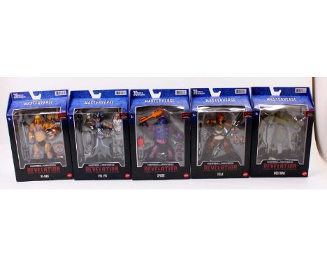 Five boxed as issued Mattel Masters of the Universe Revelations, modern release action figure group, to include Teela, Mossma