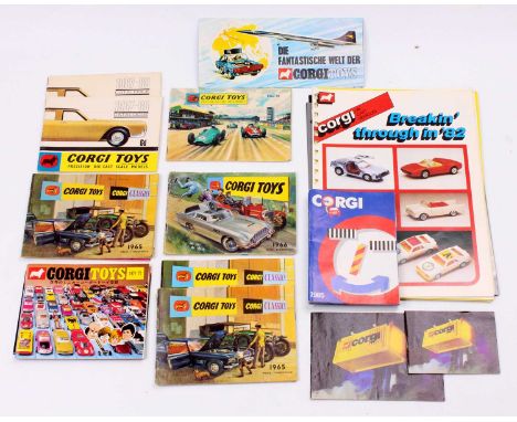 Collection of mixed Corgi Toys collectors catalogues, point of sale items and brochures, to include 1982 Catalogue, 1965 Cata