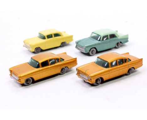 Four various loose Matchbox Regular Wheels diecast to include a No. 45 Vauxhall Victor finished in yellow with grey plastic w