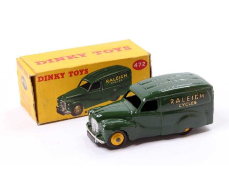 Dinky Toys No. 472 Austin 'Raleigh' Van comprising dark green body with yellow hubs and 'Raleigh Cycles' decal, sold in its o