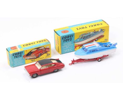 Corgi Toys boxed group of 2 comprising No. 263 Marlin Rambler Sports Fastback, red body with black roof, cream interior, deta