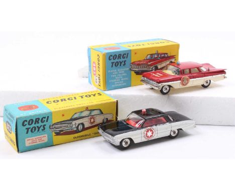 Corgi Toys, 2 boxed examples comprising No. 237 Oldsmobile Sheriff car, black &amp; white body with red interior with County 
