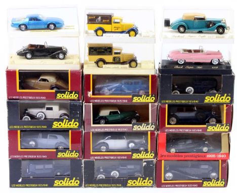 A collection of Solido 1/43rd scale model cars, 18 boxed examples to include No. 136 Bugatti Royale, No. 32 Citroen 15, No. 1