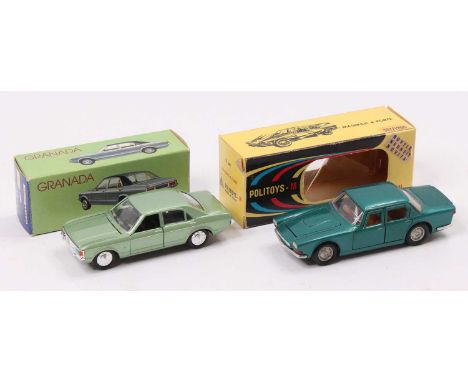 A Politoys No. 541 Maserati 4 Porte in metallic green with a brown interior (VNM-BG), and a Gama mini 1/43rd scale No. 997 Fo