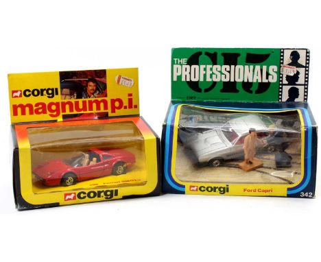 2 boxed Corgi Toys TV models to include No. 342 The Professionals Ford Capri in silver with 3 figures (VNMM-BG), and No. 298 