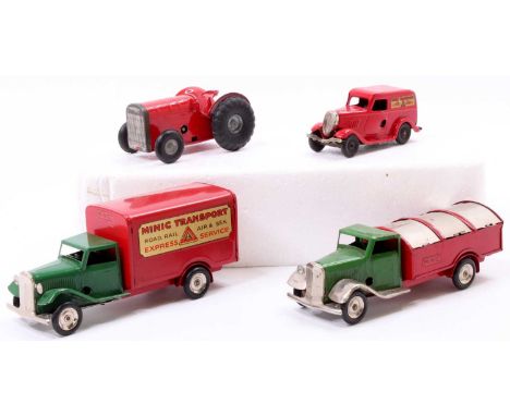 Triang Minic group of 4 models to include, Refuse Lorry with a green cab, red back and plated wings, grille &amp; shutters, T