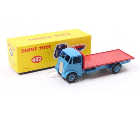 Dinky Toys No. 432 Guy flat truck comprising of rare bright blue cab and chassis with red back and light blue hubs in the ori