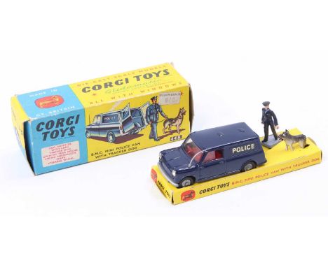 Corgi Toys No. 448 BMC Mini Police Van gift set, comprising of a Minivan with cast hubs, policeman and dog figures, (the dog 
