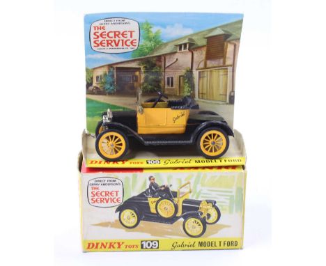 Dinky 109 Gerry Anderson's The Secret Service Gabriel Model T Ford diecast model in black and yellow, missing figure, housed 