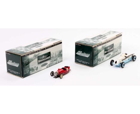 Milestone Miniatures Ltd 1/43rd scale "The Spirit of Brooklands" white metal racing car group, 2 examples to include MBC6 Mor