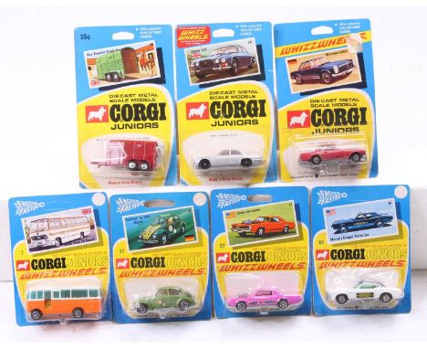 Corgi Juniors group of 7 blister carded models including Cadillac Hot Rodder, Volkswagen 1300 Beetle, Mercedes 280 SL, and ot